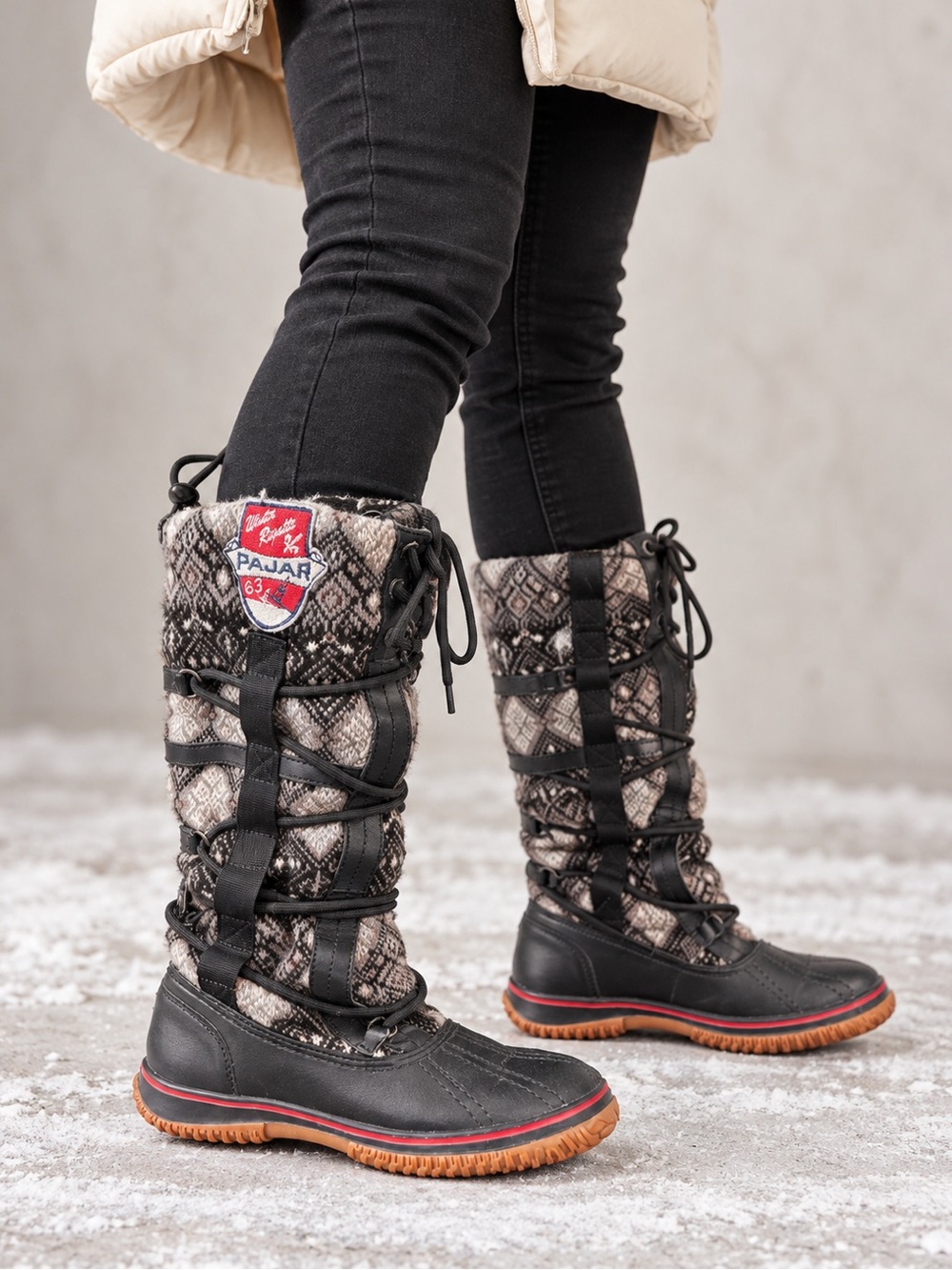 Pajar Black, Gray & Brown Patterned Lace-Up Winter Boots size 7-7.5